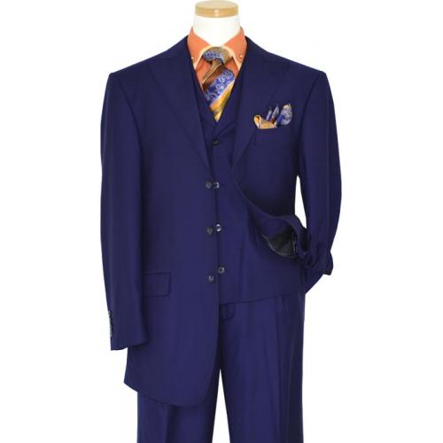Luciano Carreli Collection Solid Cobalt Blue With Cobalt Blue Hand-Pick Stitching Super 150'S Vested Suit 6289-0024